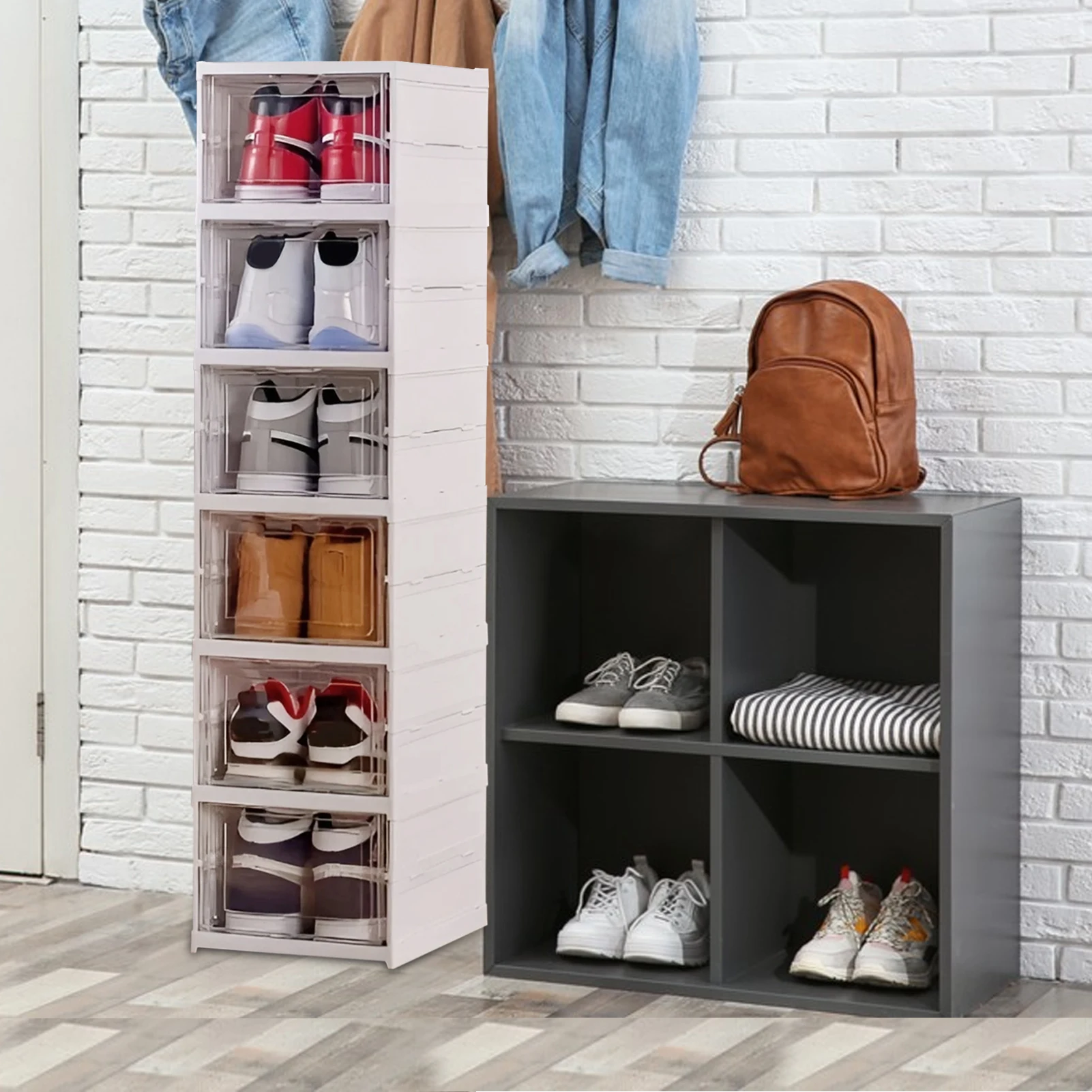 3/6 Layers Foldable Shoes Box Thickened Plastic Sneaker Shoe Storage Box Dustproof Stackable Cabinet Shoe Organizers Rack Shelf