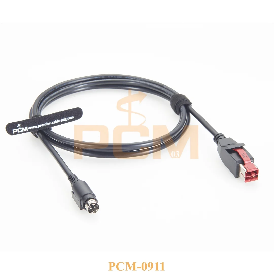 24V PoweredUSB to Hosiden 3Pin Power Din Male Plug Adapter Connector Cable Cord for POS System IBM Scanner Printer Speaker