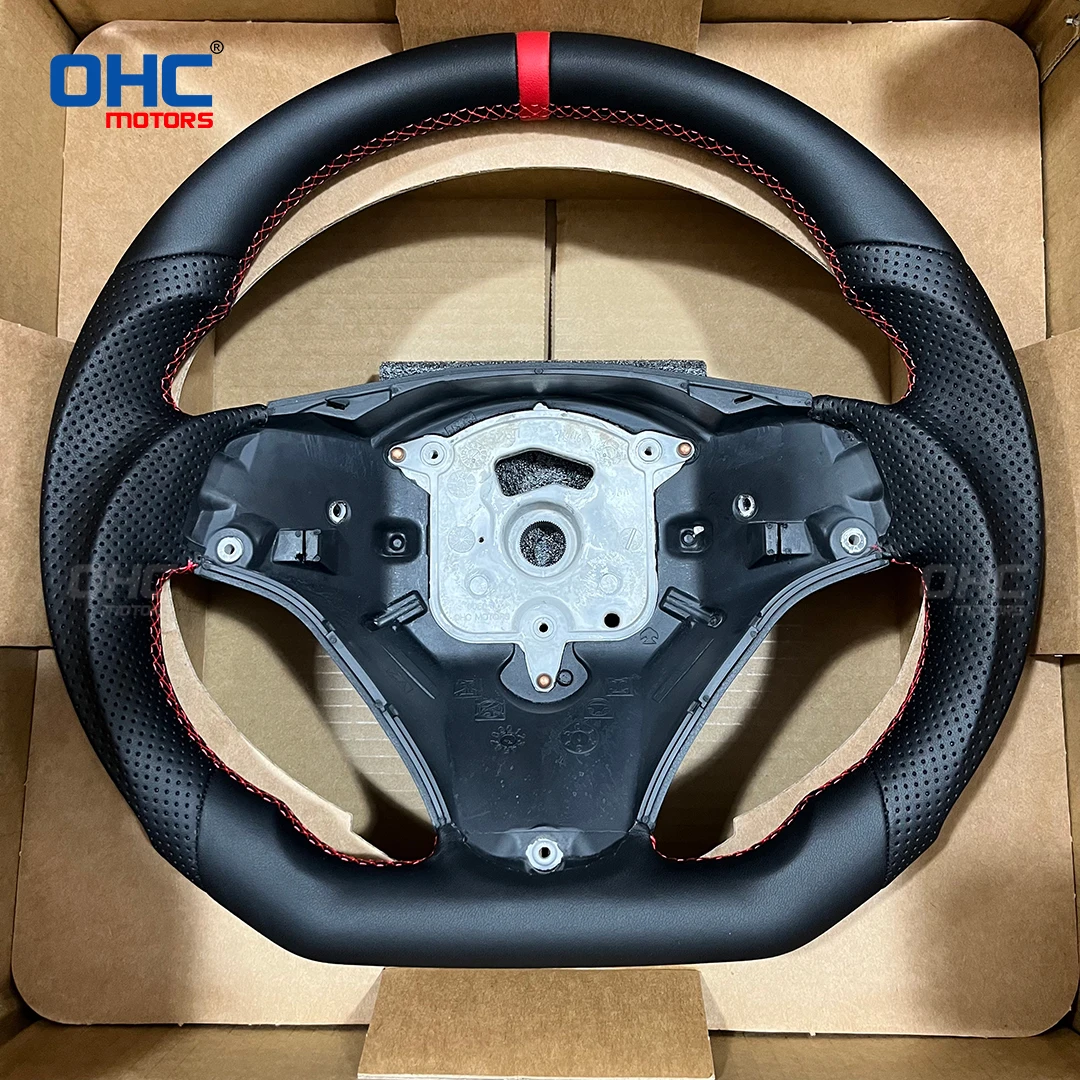 

Кожаный руль для BMW E90 E92 E93 M3 328i 335i 135i E60, руль с плоским дном, красная полоса, автомобильные аксессуары, 2005-2012