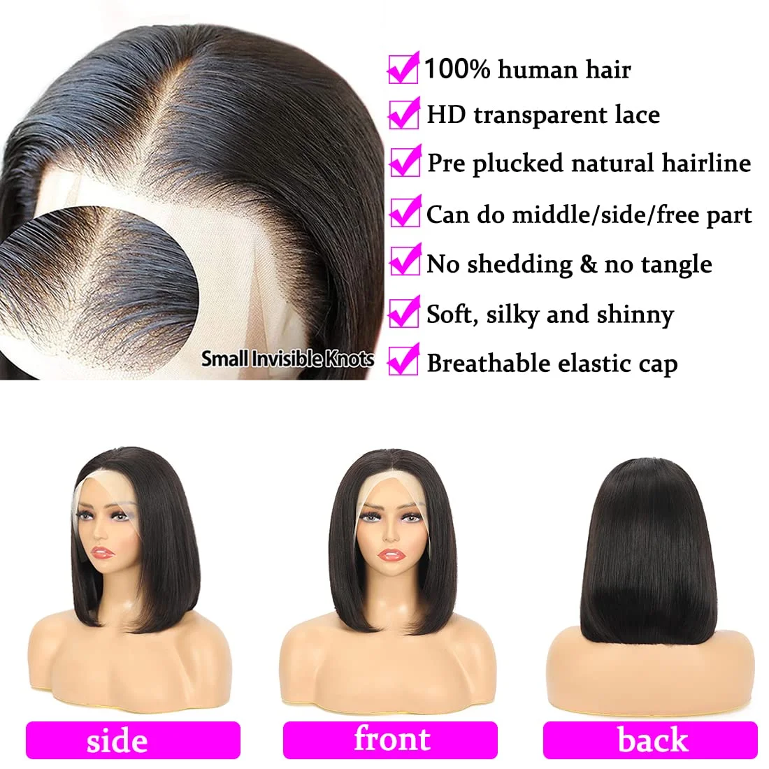 باروكات بدون صمغ شعر بشري بوب مستقيم الجانب جزء 5X5 قبل قطعها قبل ارتداء والذهاب الباروكات شعر بشري قصير مستقيم بوب الباروكات للنساء