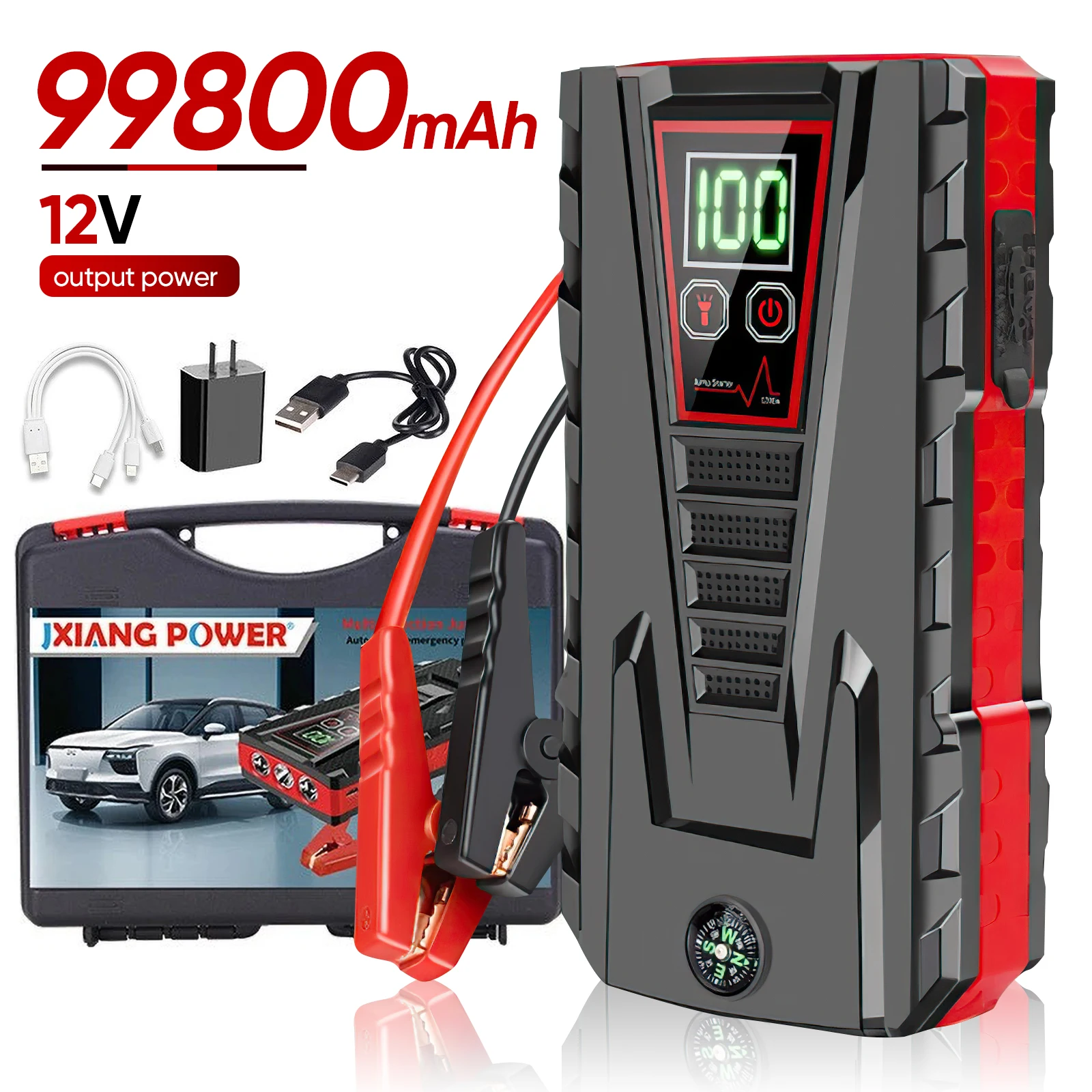 99800mAh-s eszköz autós vészindító 12 V-os nagy teljesítményű hordozható töltőállomás autós akkumulátortöltő rendszer automatikus emlékeztető