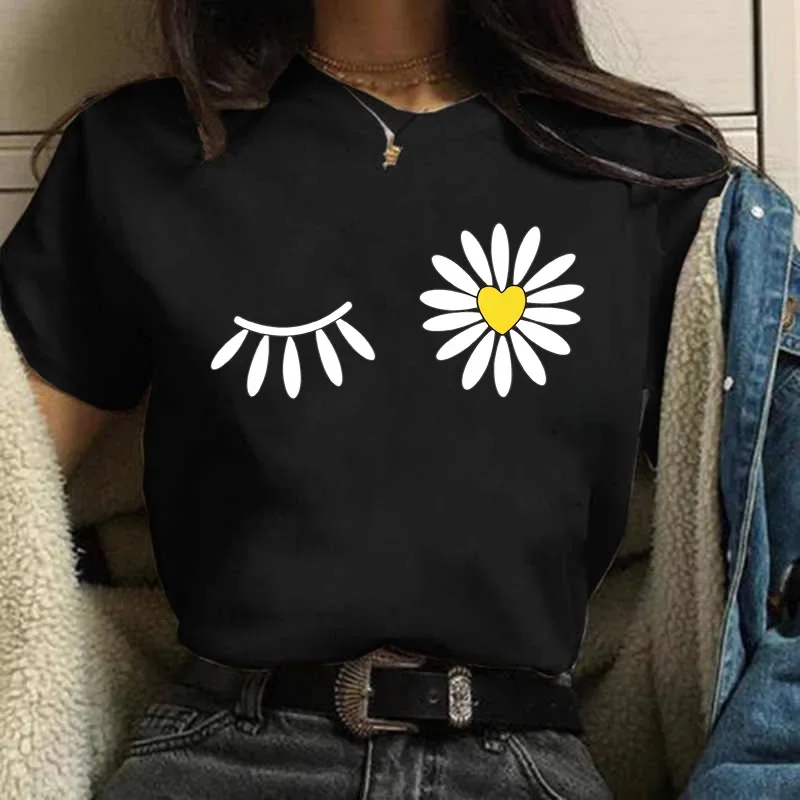 Maycaur drôle marguerite imprimer femmes T-shirt Harajuku 90s Streetwear filles manches courtes T-shirt hauts été mignon femme vêtements hauts