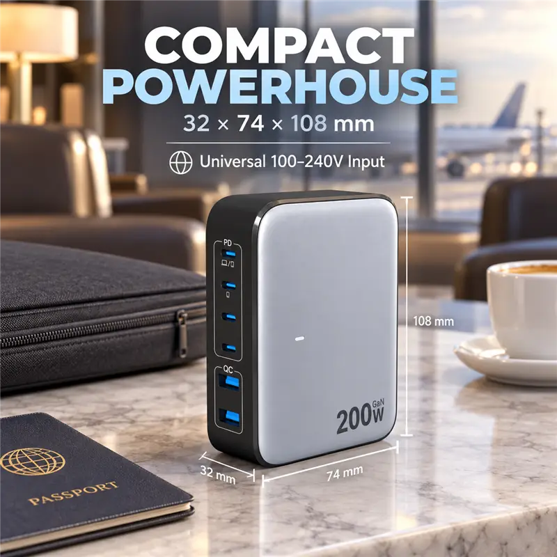 200W GaN Desktop Fast Charger with USB-C, 2 USB-A, 3 USB-C