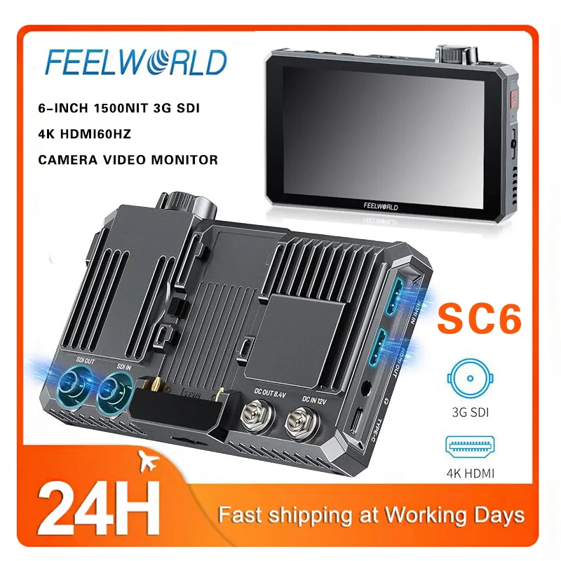 Metal Shell High Bright Monitor FEELWORLD SC6 6 Inch 1500nit Touch 3G SDI 4K HDMI 60Hz Professional Field Equipment