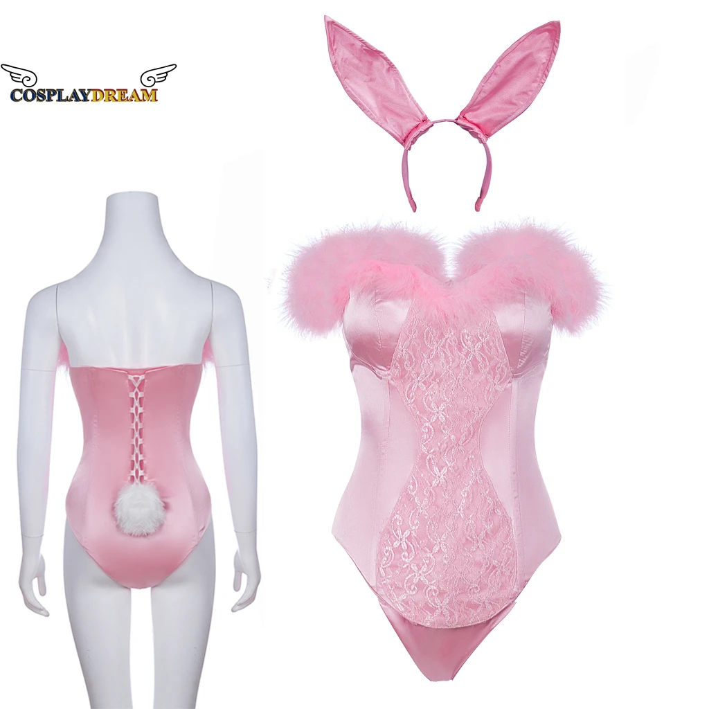 

Elle Woods Bunny Costume Bodysuit Anime Role Costume One Piece Jumpsuit Ears Set Onesie Corset Dress Sexy Pink Ladies Costum 3XL