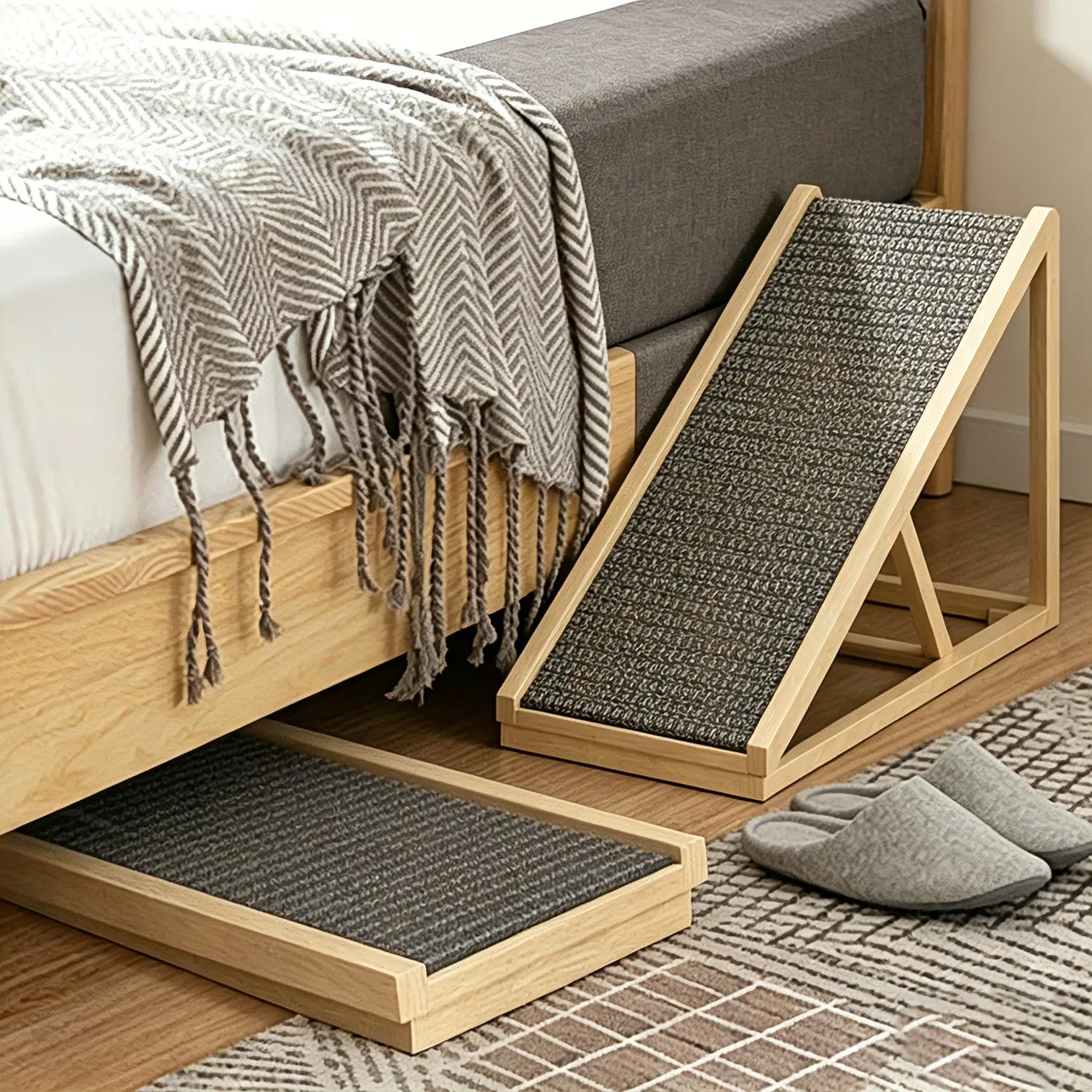 Rampe pour chien en bois massif réglable 70cm/100cm, échelle antidérapante pour animaux de compagnie, accès facile à la surface pour canapé/lit/voiture