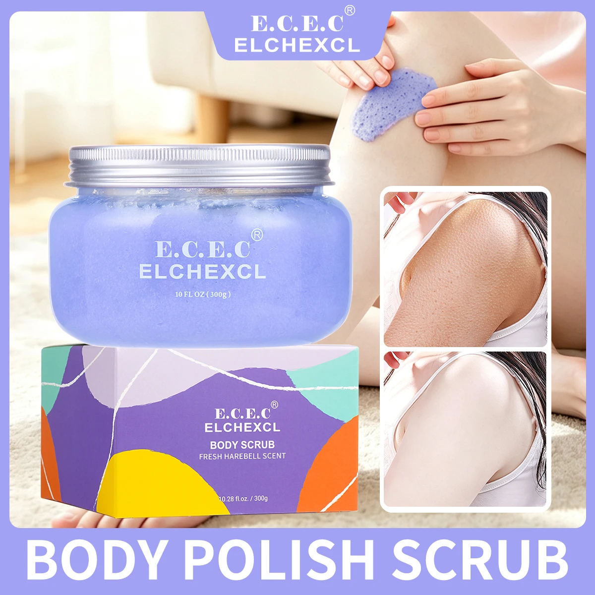 Body Scrub Exfoliating Moisturizing Body Polish for Glowing Skin Soft Smooth Skin Face Hand Foot Scrub Fresh Harebell 300g