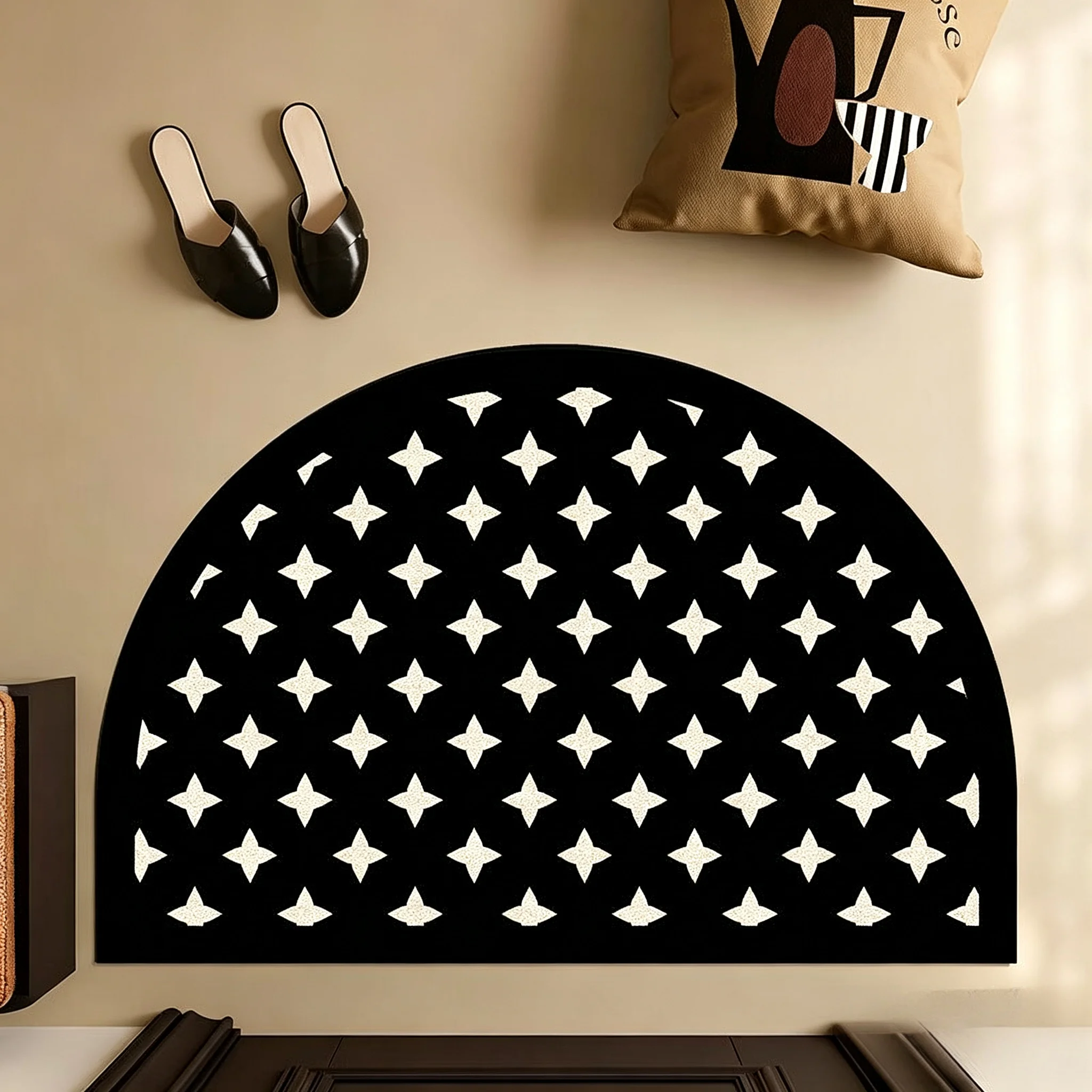 Nordic Geometric Semicircle Doormat Non Slip Wire Loop Entrance Mat Half Round Welcome Carpet Washable Front Door Rug Home