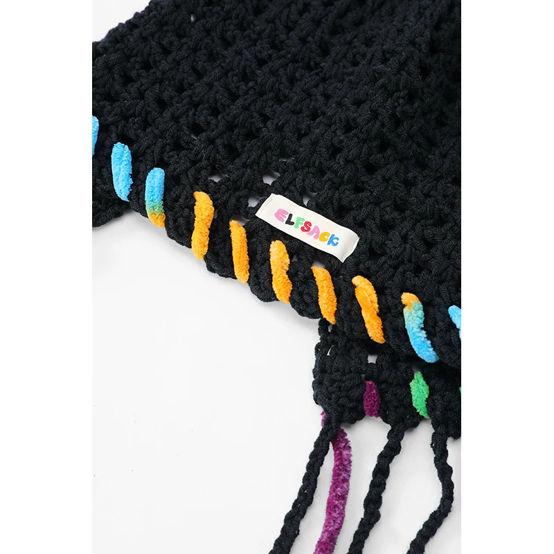 ELFSACK 2025 otoño nueva llegada Boho tejido trenzado borla bloque de Color calado gorro de ganchillo para mujer