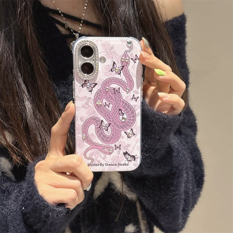 

Luxury Flash Diamond Jewel Pink Butterfly case for iPhone 16 15Pro Max 14 13Pro stylish shockproof cover For Apple 15 Pro 16 Pro