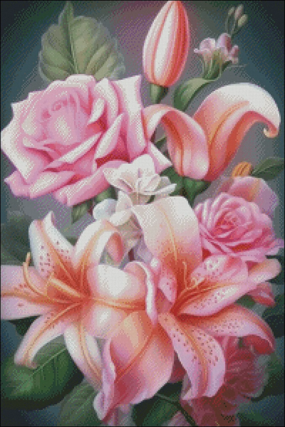 Embroidery Counted Cross Stitch Kits Needlework - Crafts 14 ct DMC Color DIY Arts Handmade Decor - Pink Roses and Lilies