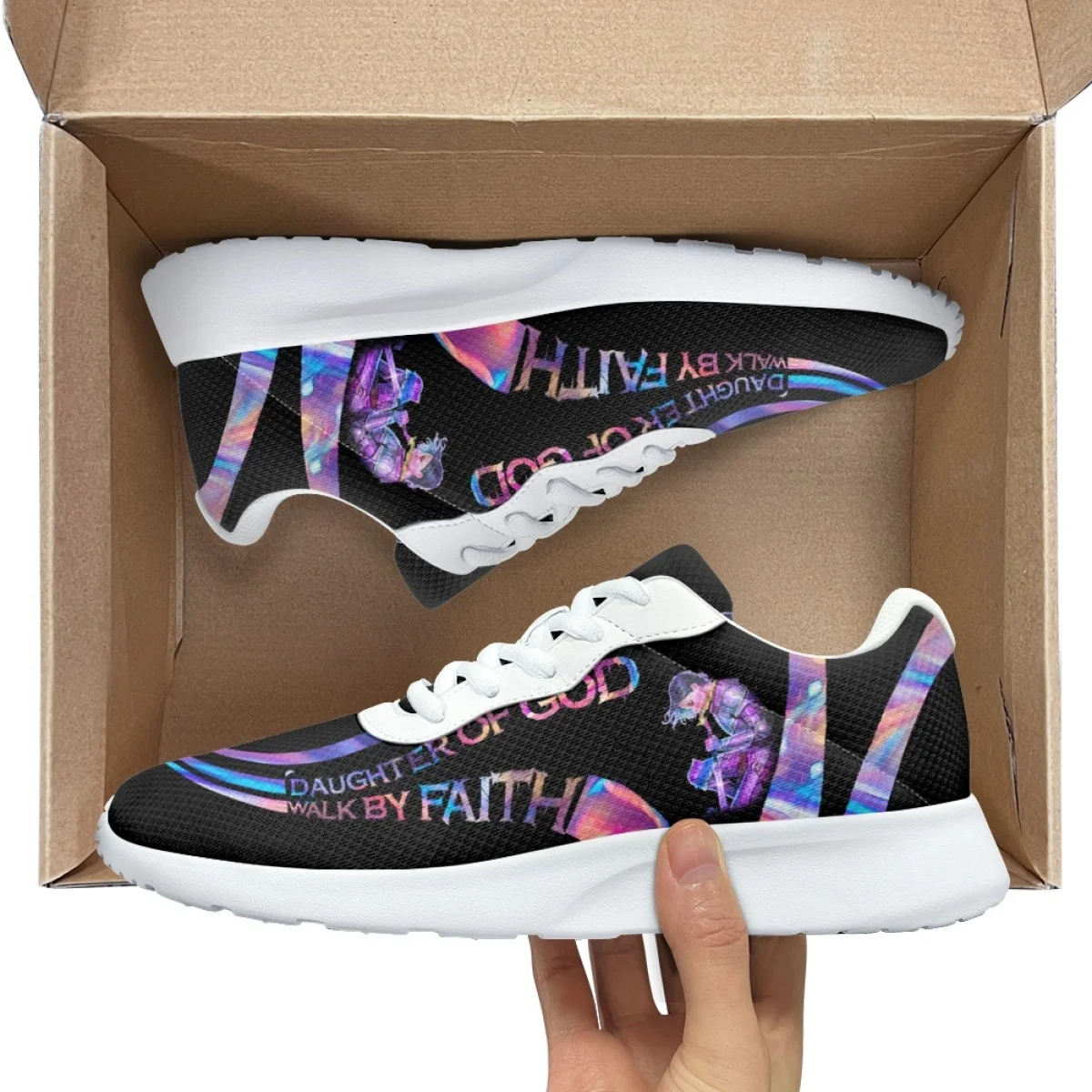 Walk by Faith Print Lace Up Casual Durable Flat Women Autumn Outdoor Sneakers Teen Casual Shoes Wear-Resistant Gym Tennis Shoes