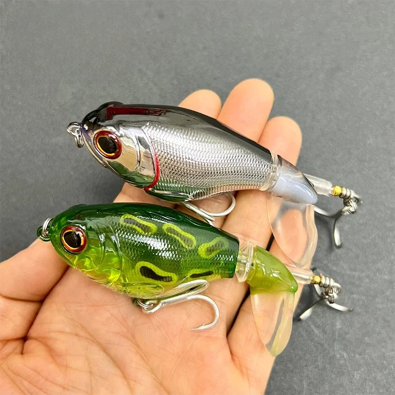 75mm 17g Wobblers de pêche UV avec queue rotative appâts durs Whopper Plopper Topwater Pesca accessoire bar leurre eau salée manivelle