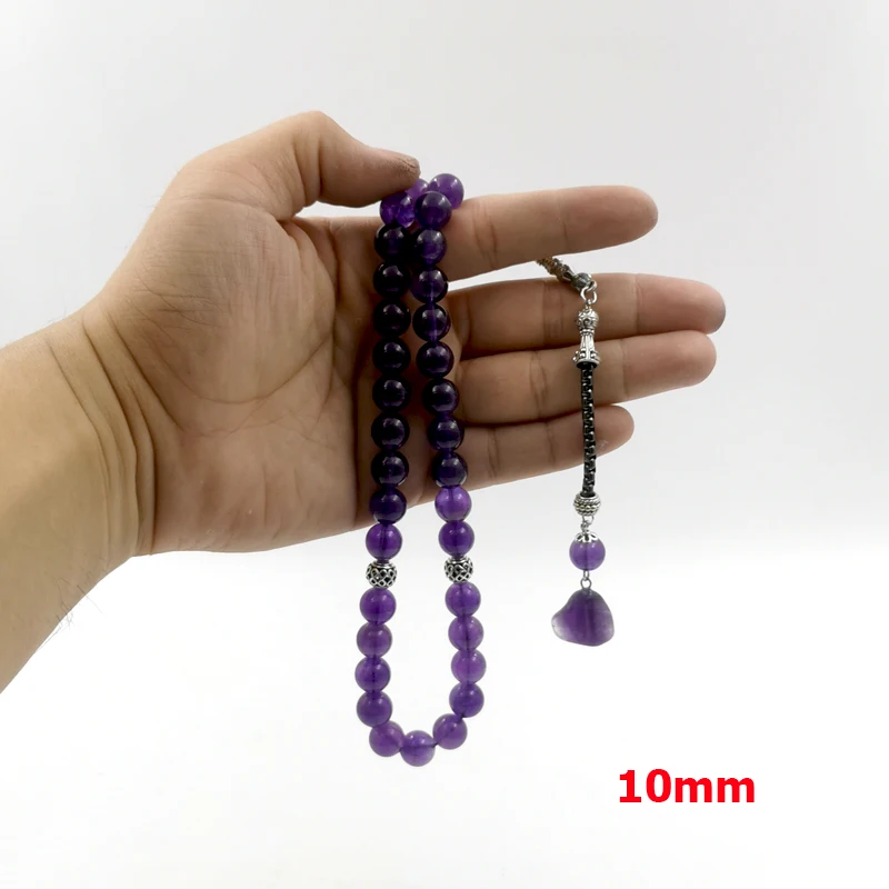 Tasbih ametista naturale donne musulmane perline di preghiera islamico viola Misbaha arabo regalo di moda per eid accessori di gioielli turchi