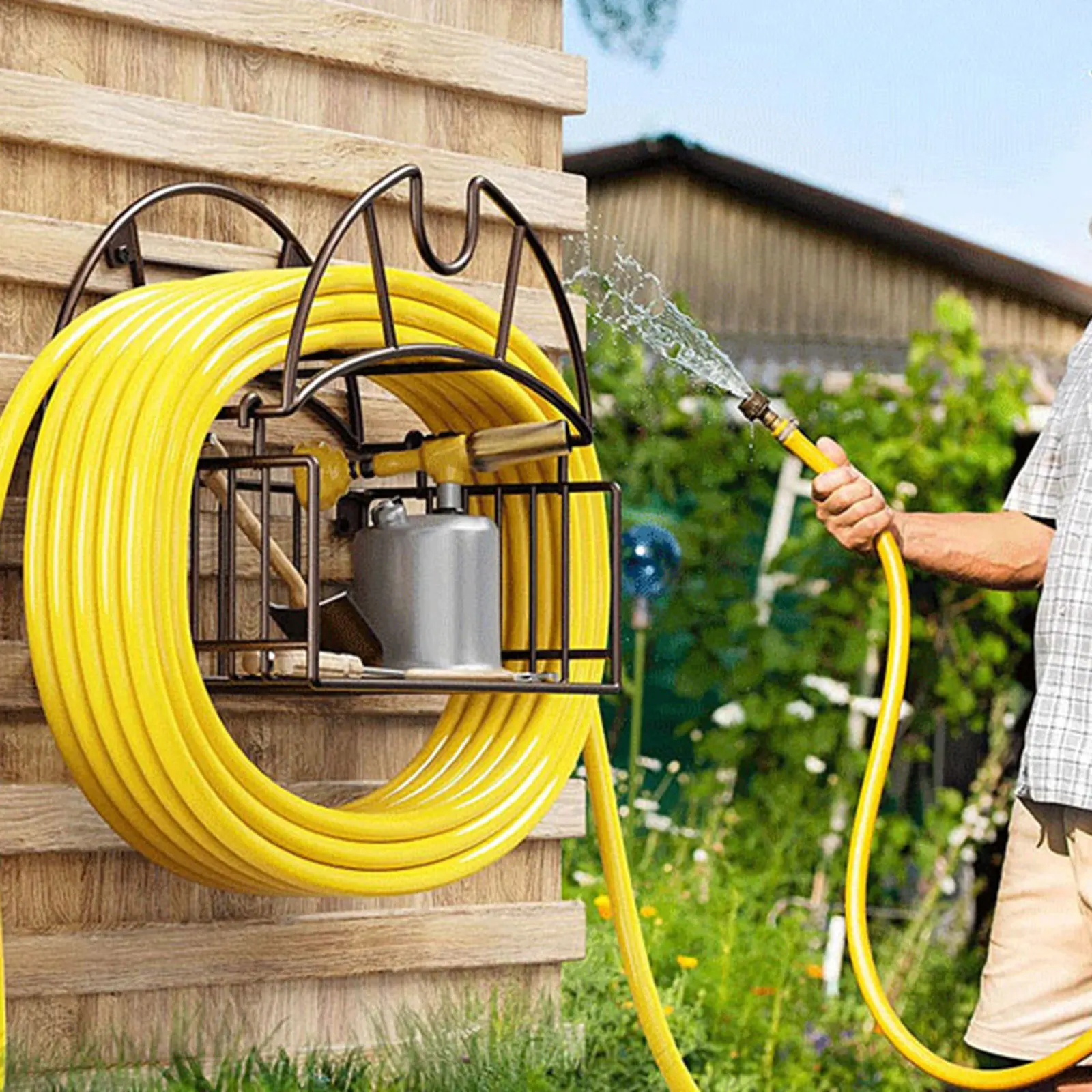 Wall Mount Garden Hose Holder with Tool Organizer Bracket Sturdy Water Pipe Hanger Storage Rack for Park Patio Outdoor Yard - view 3