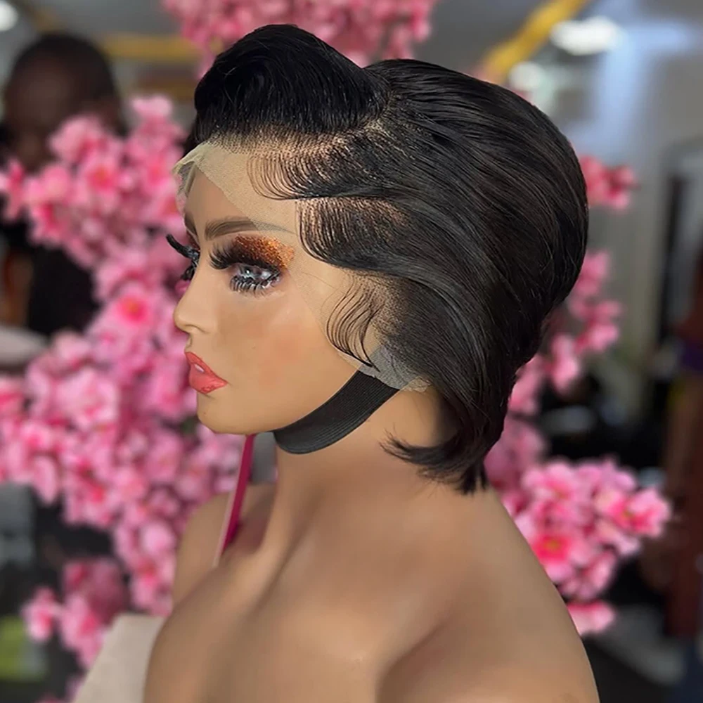 

Pixie Cut Wigs Straight Short Bob Human Hair 13x4 Transparent T Part Lace Front Wigs Brazilian Human Hair For Women 180% Density