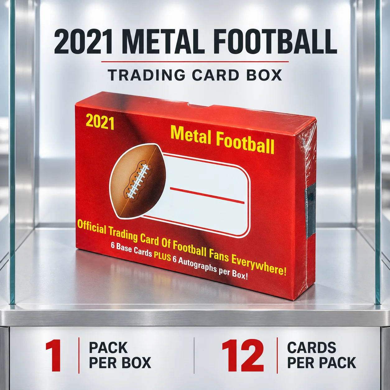 2021 Metal Football Box, 1 Pack Per Box, 12 Cards Per Pack, Sports Trading Cards, Single Pack Football Card Box for Sports Card Unboxing and Football Collecting