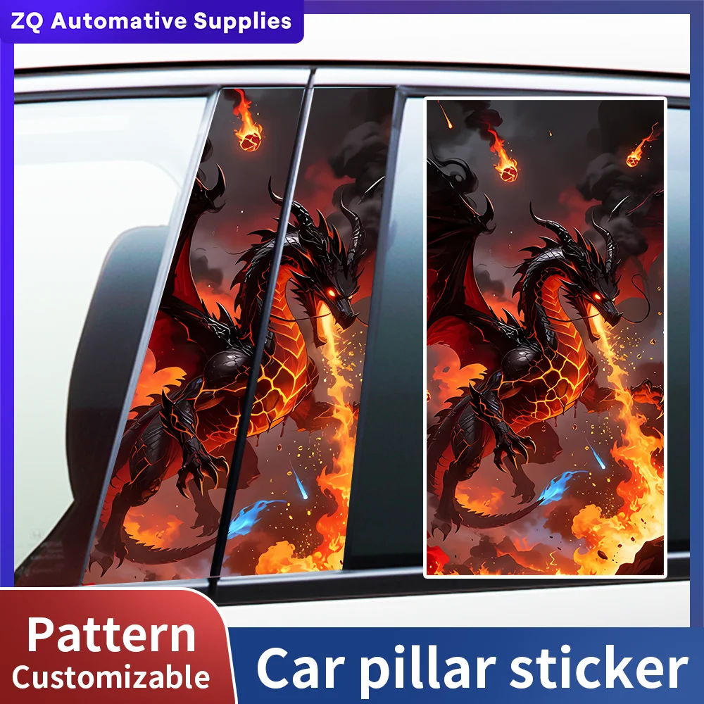 Lava Fire Breathing Dragon Car Door Pillar Stickers PVC Sunscreen Decals Film Vehicle Exterior Cover Scratch Tuning Accessories