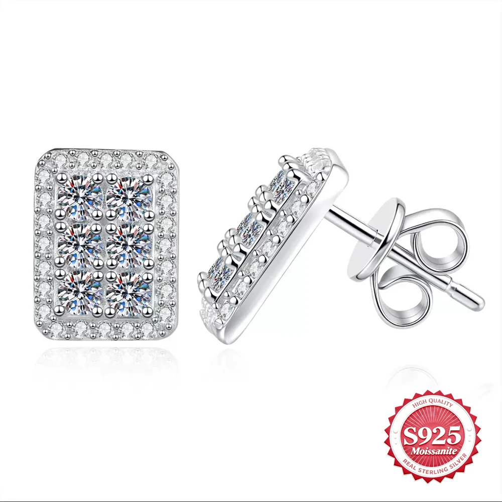 

Full Moissanite Earrings S925 Sterling Silver Sparkling Square Rectangular Synthetic Diamond Jewelry Women Men Anniversary Gift