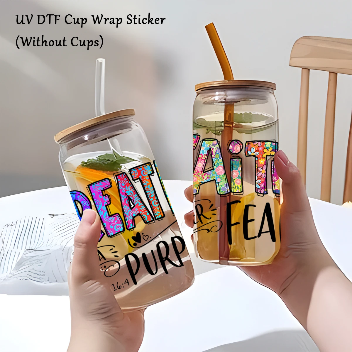 6Sheets/Pack UV Transfer Sticker, Christian Bible Verse Sticker, Glass Cup Waterproof Decal Self-Adhesive Stickers,Craft Sticker