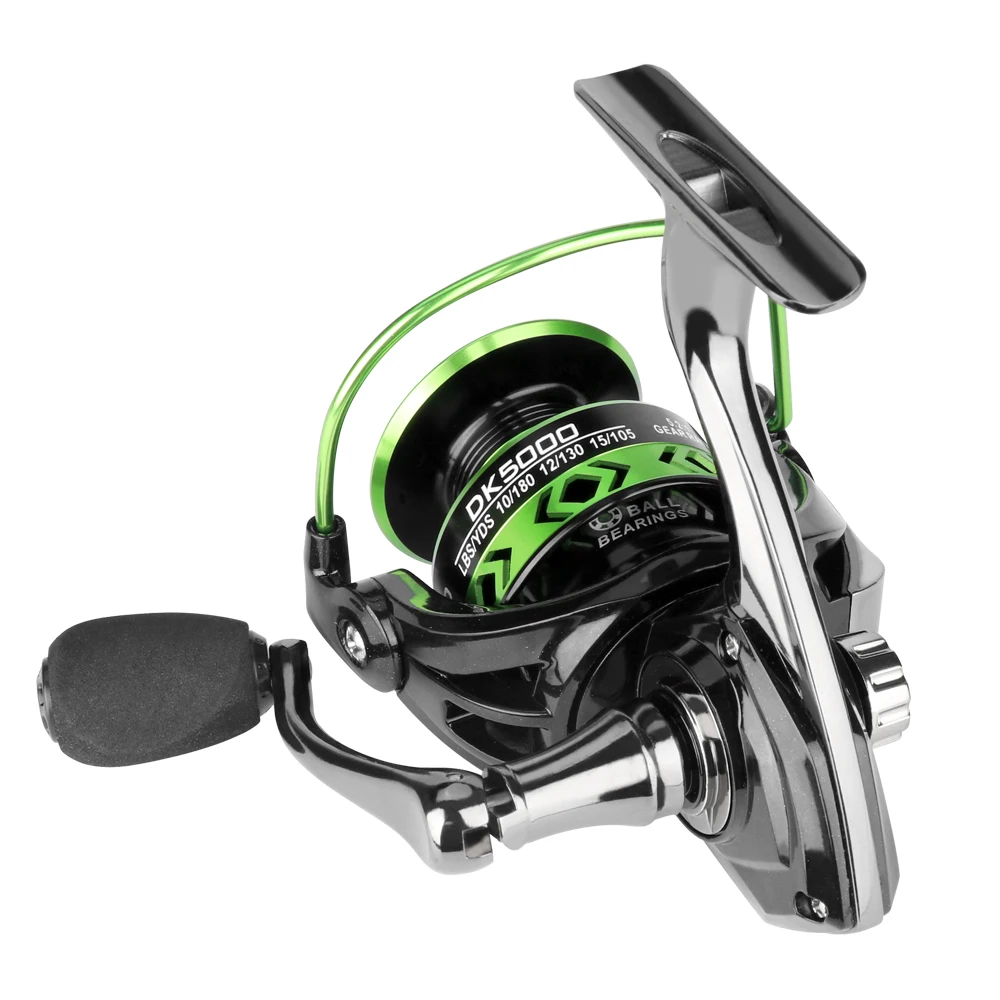 

DEUKIO TK2000~7000 All-Metal Black Green Fishing Reel 5.2:1 Gear Ratio Max Drag 12kg Spinning Reel Freshwater Seawater Dual Use