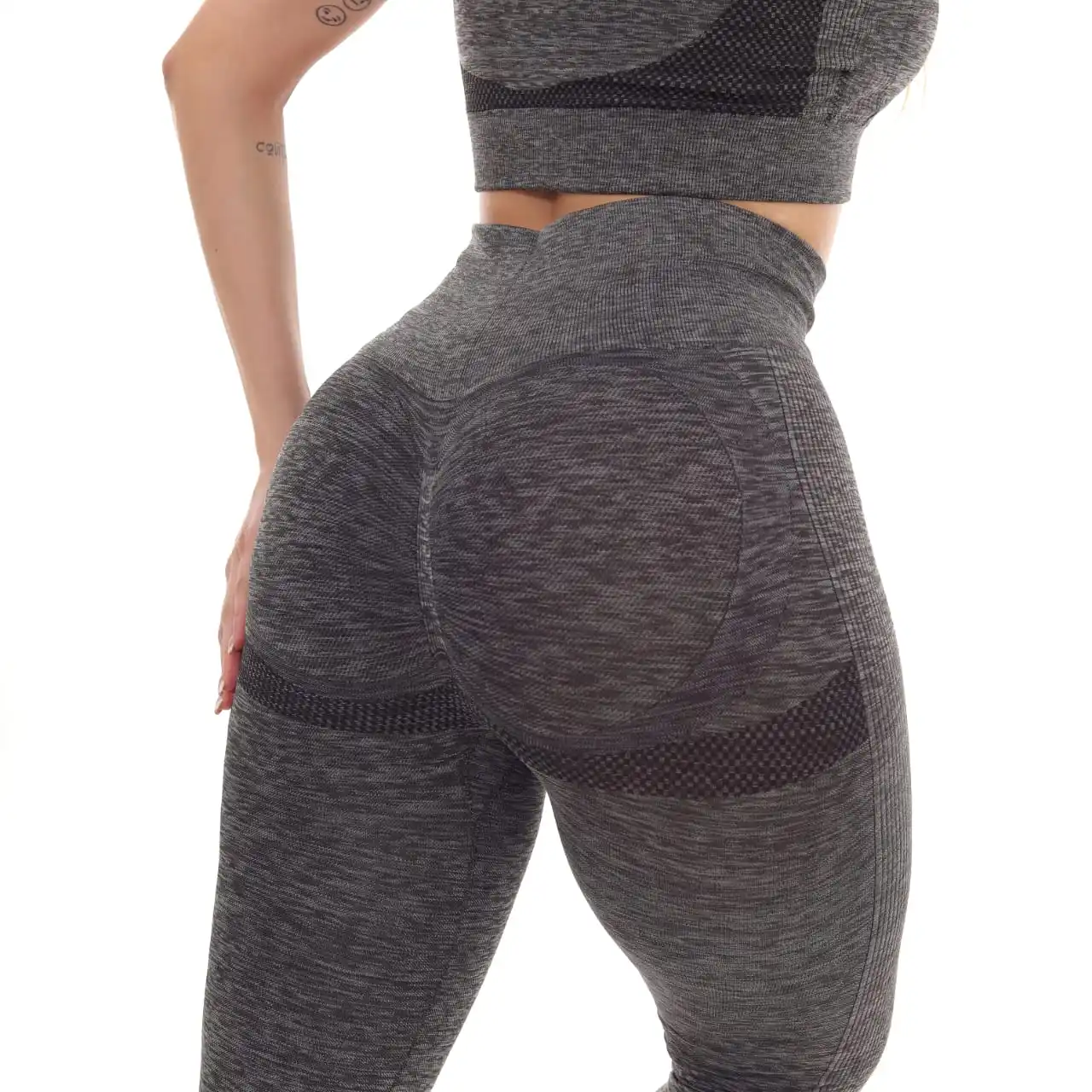 Calça Legging Academia Empina e Levanta Bumbum Levanta e Empina BumBum Fitness Feminina Cintura Alta Cinza Escuro