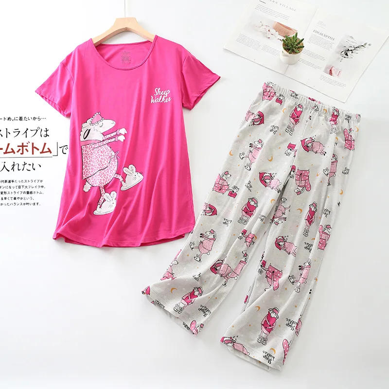 Summer Women Casual Loosen Pajama sets Ladies Soft Cotton Sleepwear Suit Women's Pijama Mujer Grande Oversize Home Clothes