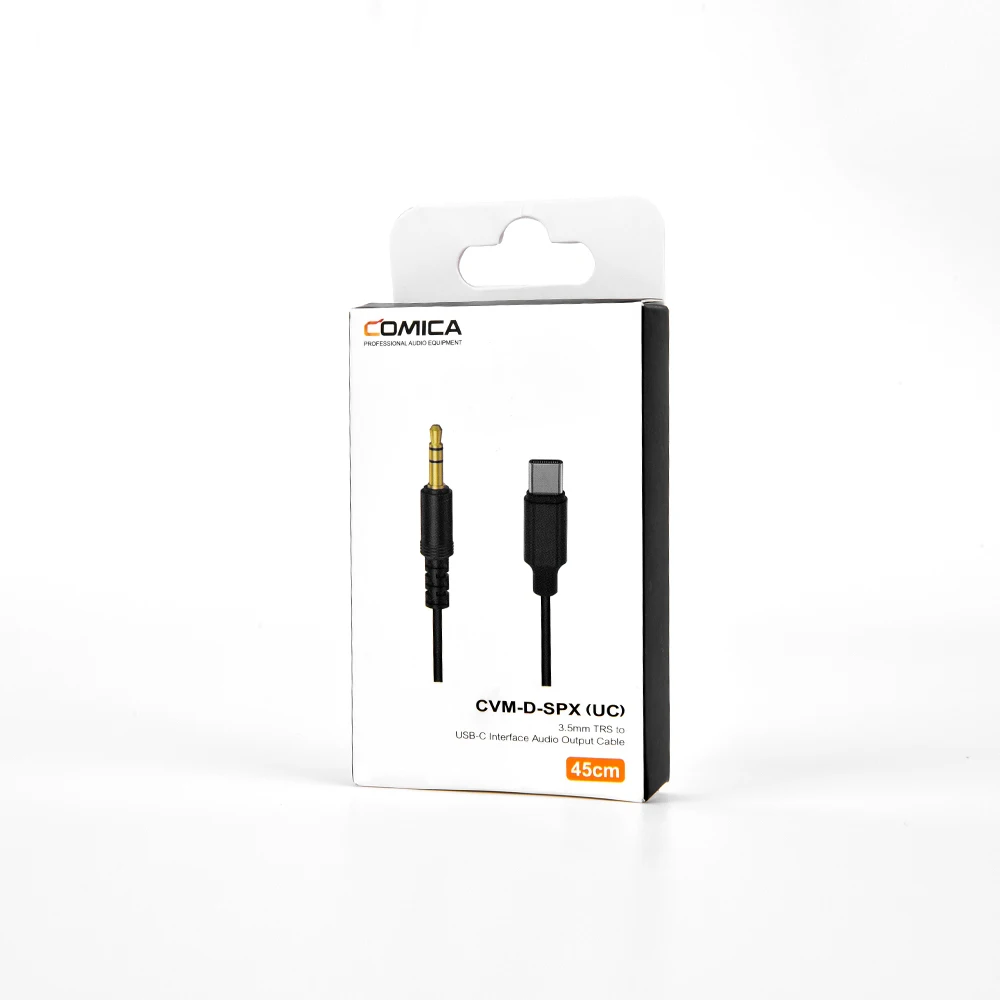 

Comica CVM-D-SPX 3.5mm TRS-USB C Audio Output Cable 3.5mmTRS-Lightning Audio Adapter For Wireless Mic WS50 BoomX-D BoomX-U