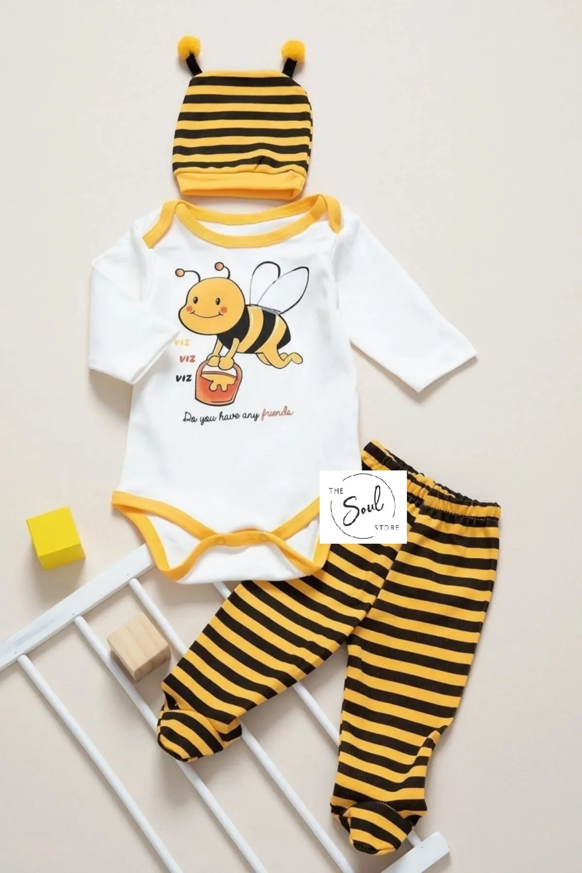 Baby 100% Cotton Yellow Bee 3-piece Underwear Set Baby Mom Boy Girl Boy Outfit Unisex New Model Good Quality