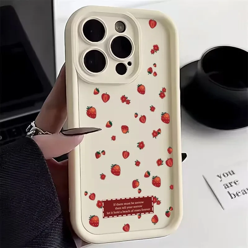 Casing ponsel ceri stroberi merah muda, pelindung telepon genggam Xiaomi Mi 11 Lite 5G 14 13T 13 12T 12X 12 Poco F6 F5 X6 X3 Pro F3