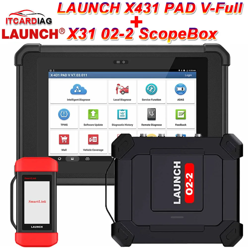 

LAUNCH X431 PAD V &O2-2 Oscilloscope Scopebox J2534 CAN FD Online ECU Programming Coding Car Diagnostic Tool Auto OBD 2 Scanner