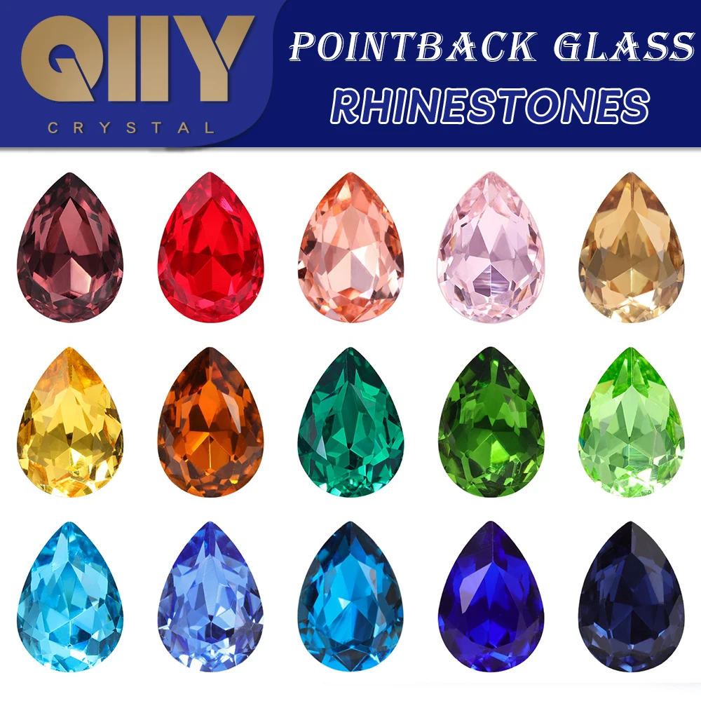 

QIIY Waterdrop K9 стеклянная бусина с кристаллами драгоценного камня, точка сзади, форма капли, стразы, клей на стразах для аксессуаров «сделай сам»