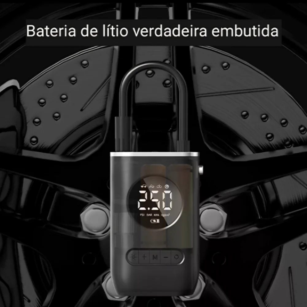 Mini Compresor de Ar Portatil Recarregavél Digital USB Calibrador Pneu