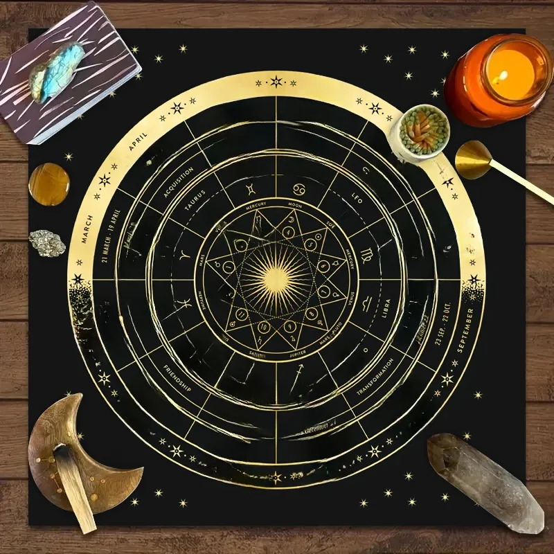 Nappe de carte de Tarot, tissu d'autel d'astrologie du zodiaque 12, tapis de carte de prophétie d'astrologie de fortune, nappe de jeu de société tombante 1 pièce
