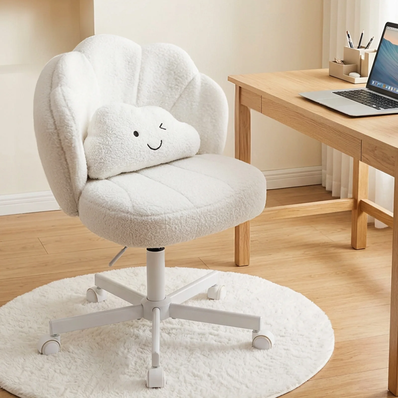 COMHOMA Office Desk Chair with Wheels Vanity Dressing Table Chairs Swivel Armless Height Adjustable Foam Padded Bedroom Makeup Chair
