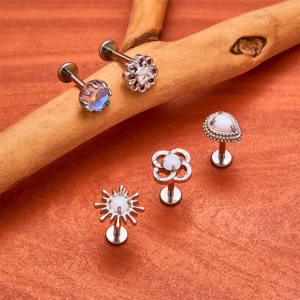 1 قطعة ASTM F136 التيتانيوم الزركون شقة عودة القرط زهرة الأذن ترصيع الفص اللولب الزنمة الغضروف ثقب المجوهرات 16 جرام