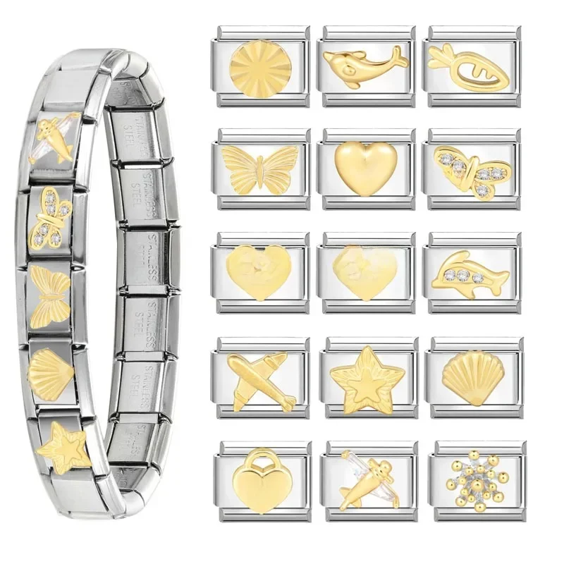Bracelet à breloques italiennes en acier inoxydable, lien de document en or, bracelets rétro, bracelets techniques, cadeaux de bijoux, accessoires de bricolage