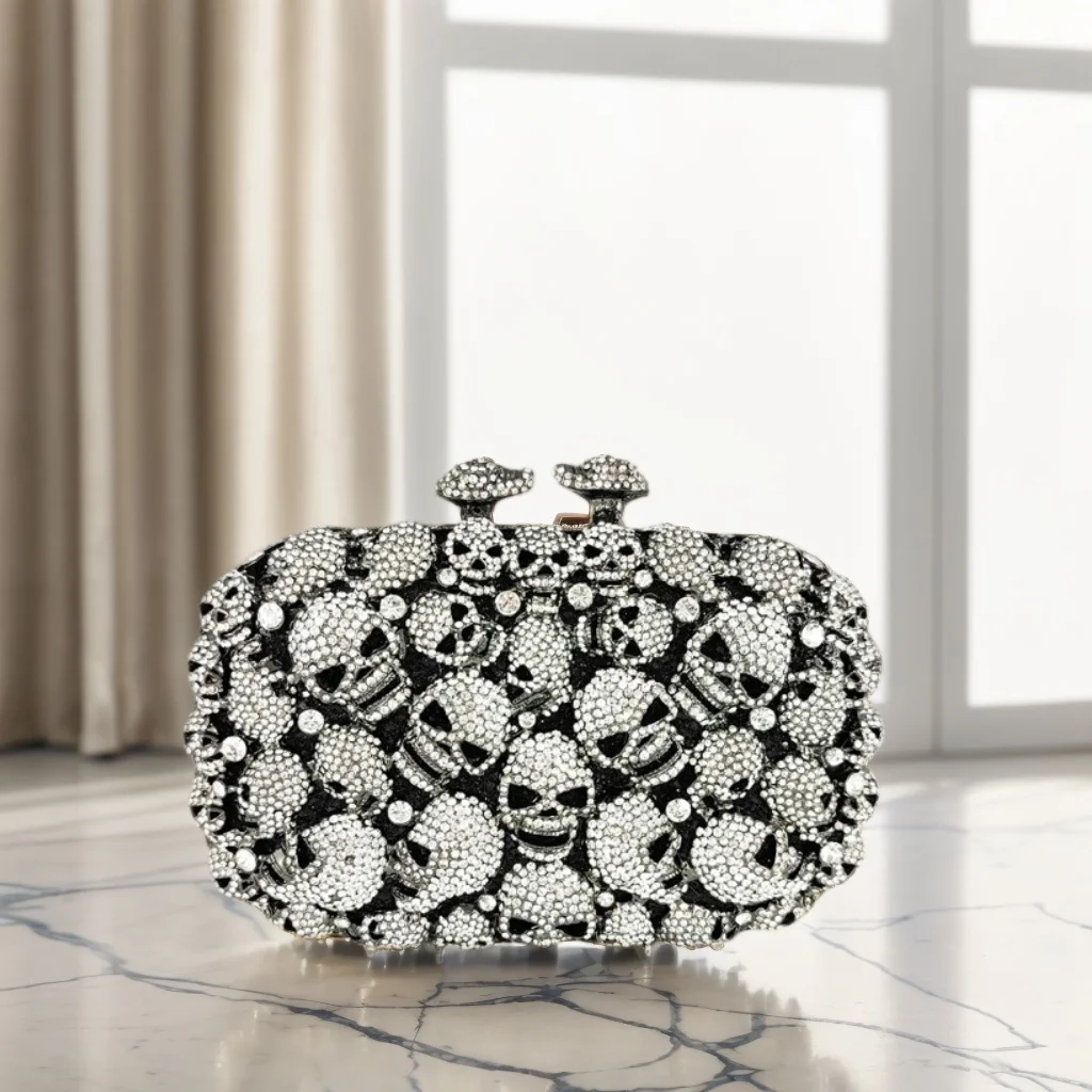 

Novelty Women Skulls Rhinestone Bag Glitter Crystal Evening Purse Shiny Diamond Clutch Handbag for Prom Party
