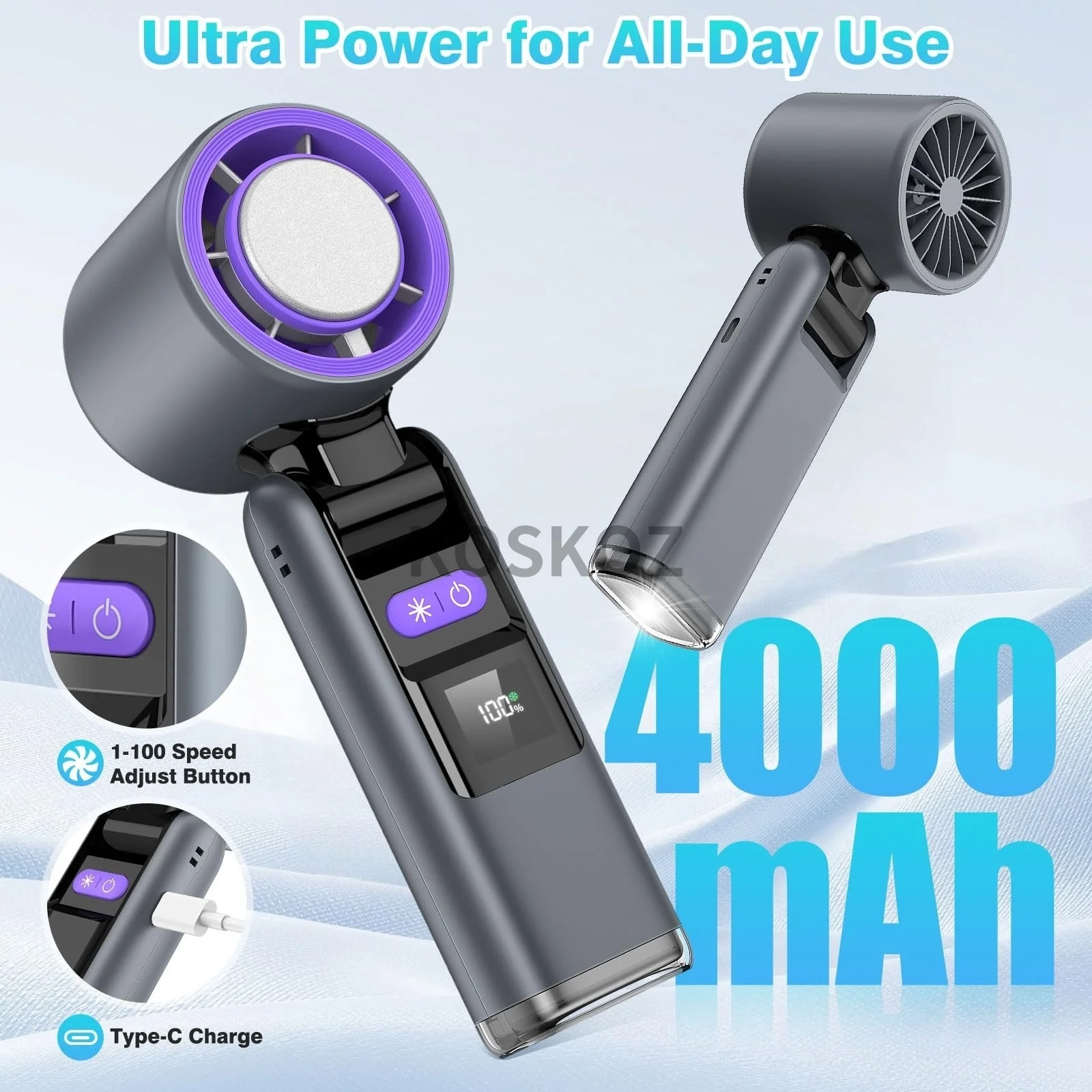 Ручной вентилятор 3 в 1, мини-вентилятор с фонариком и охлаждением, с воздушным турбо-вентилятором для активного отдыха, путешествий, работы