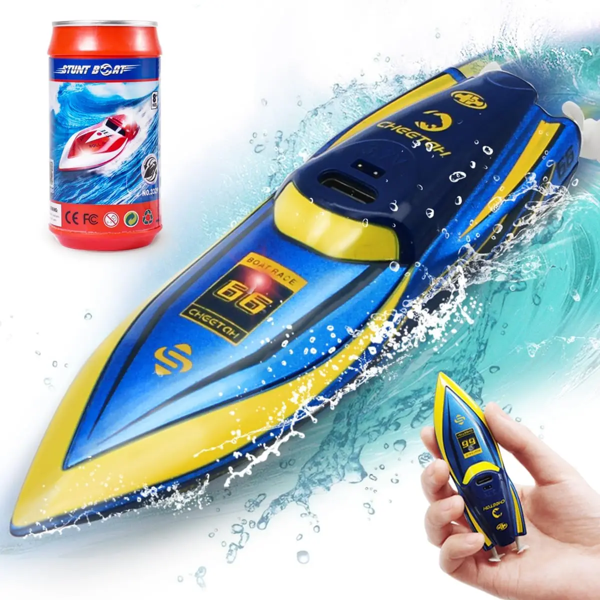 360° Rotating Fast RC Boat - Pool and Lake RC Boats, Underwater RC Speedboat Toys, Mini RC Boats for Adults and Kids, 2.4GHZ