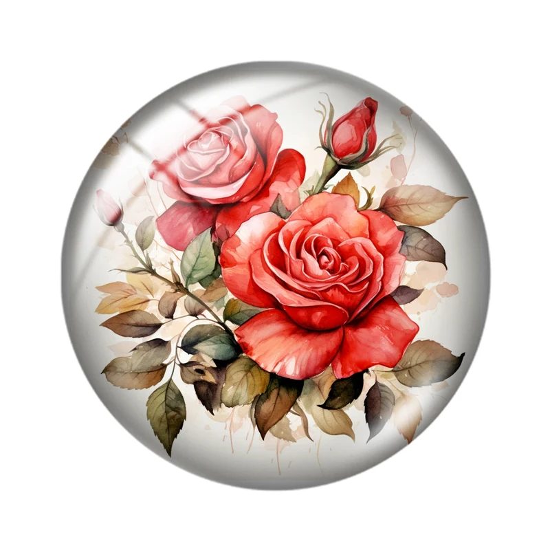 Watercolor Painting roses colorful 10pcs 12mm/16mm/18mm/25mm Round Photo Glass Cabochon Demo Flat Back Making findings