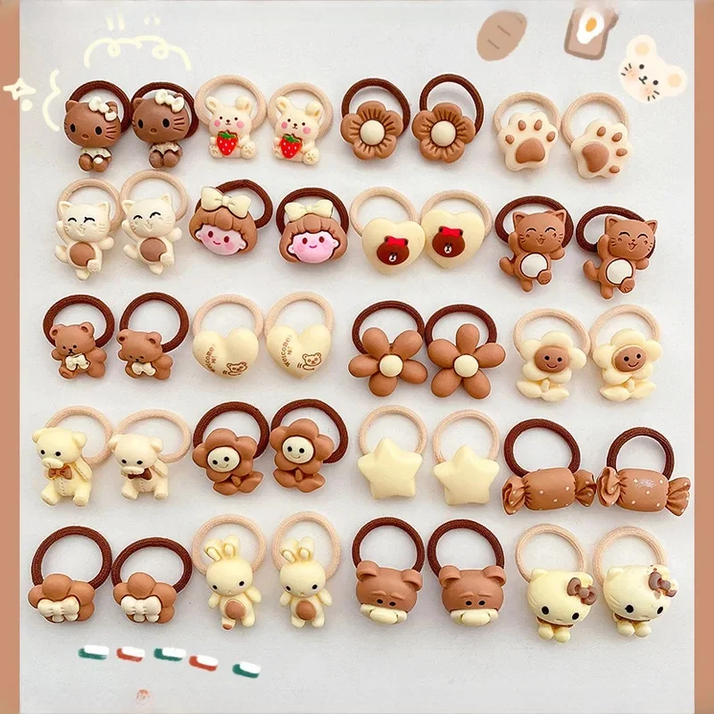 10 sztuk/zestaw dziewczyny śliczne kwiaty mały miś opaski gumowe elastyczne opaski do włosów dla dzieci kucyk Holder Scrunchie modne akcesoria do włosów — zdjęcie 2