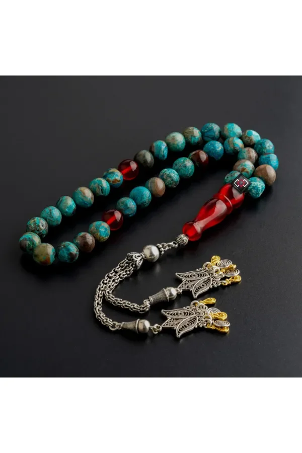 

Crazy Stone Rosary with Silver Tassels