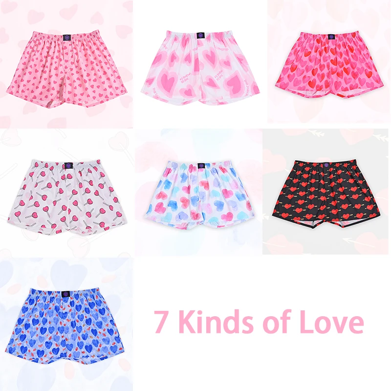 7 Kind Hearts Pattern Pure Cotton Shorts Underwear Pattern For Men Women Comfortable Nighttime Sleeping Breathable Panties