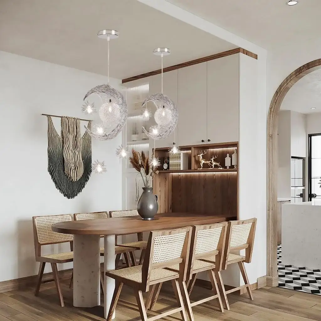 

Modern Creative Pendant Light Moon Star Suspension Kids Bedroom Hanging Lamp Christmas Decorations For home Fixture Lighting LED