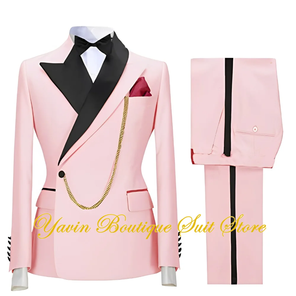 Formal Men's Suit Wedding Groom Tuxedo One Button Jacket Pants 2-piece Set Business Slim Fit Blazer Party Suits