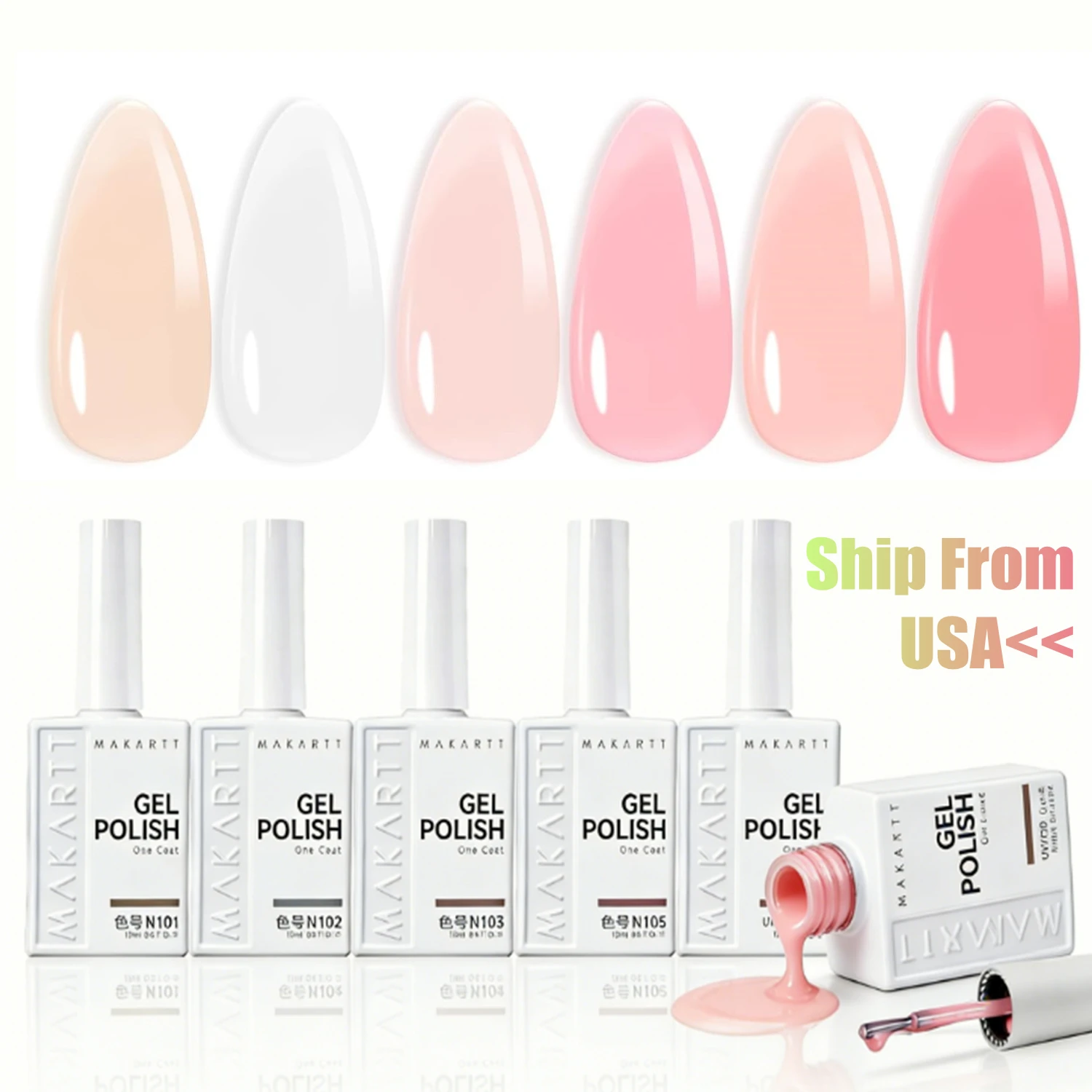 

Makartt Jelly Sheer White Pink Nude Gel Nail Polish Set 6 Colors 15ml One N'Done UV Kit Salon-Grade Nail Art Manicure DIY