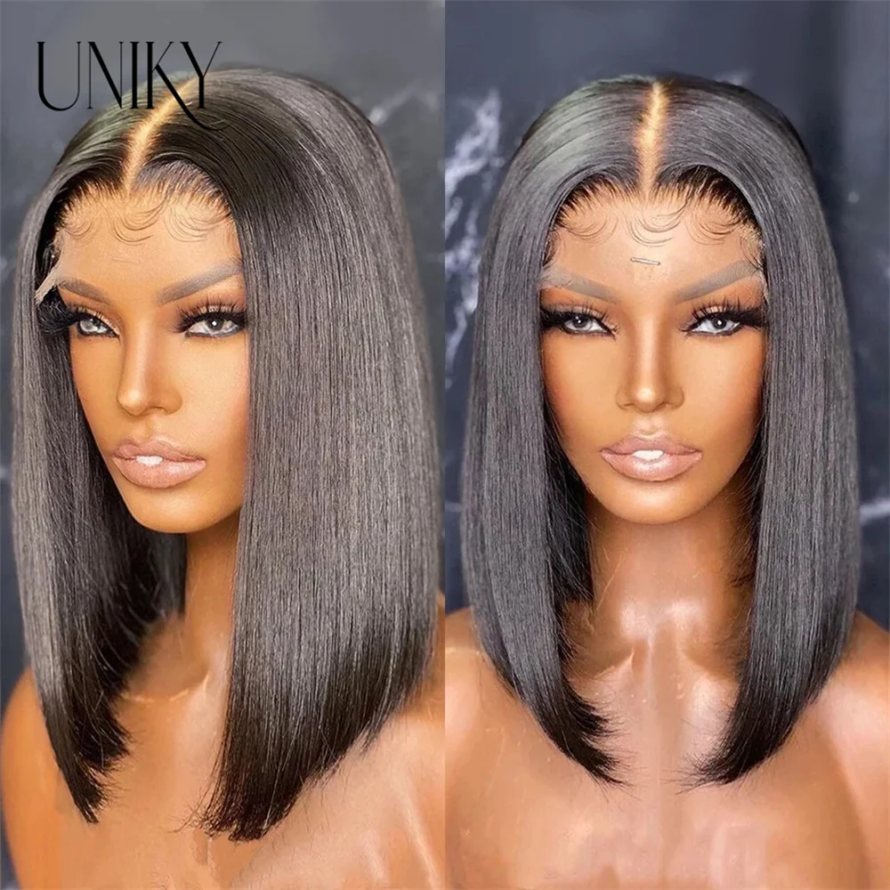 Bone Straight Bob Wig para mulheres negras, 13x4 HD Lace Front, cabelo humano, Glueless, peruca frontal transparente, 10 in, 12 in, 14 in