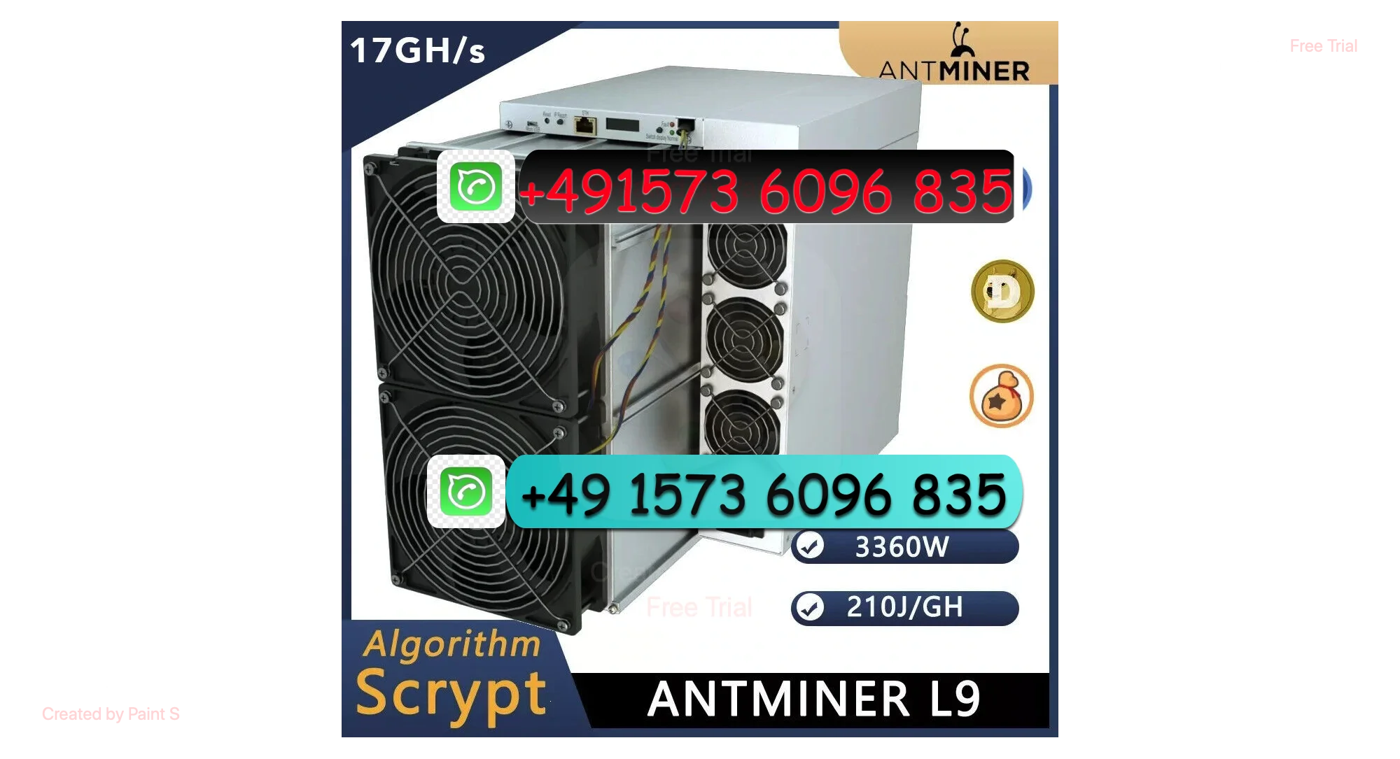 H. PURCHASE NOW BUY 2 GET 1 New Antminer L9 15GH 16GH 17GH  Scrypt Doge LTC Miner Crypto Mining Include Power Supply PSU