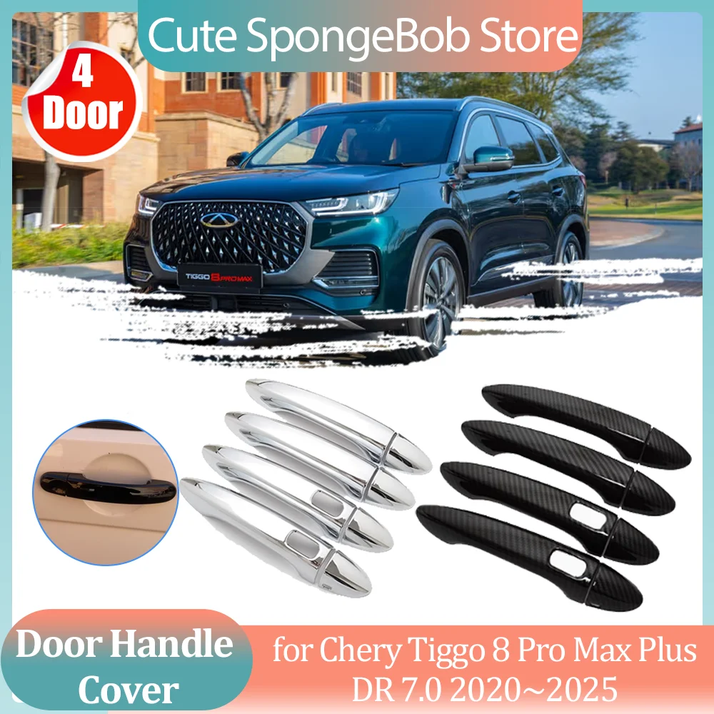 

Car Handle Cover for Chery Tiggo 8 Pro Max Plus DR 7.0 2020~2025 ABS Carbon Fiber Chrome Door Sticker Trim Strip Cap Accessories